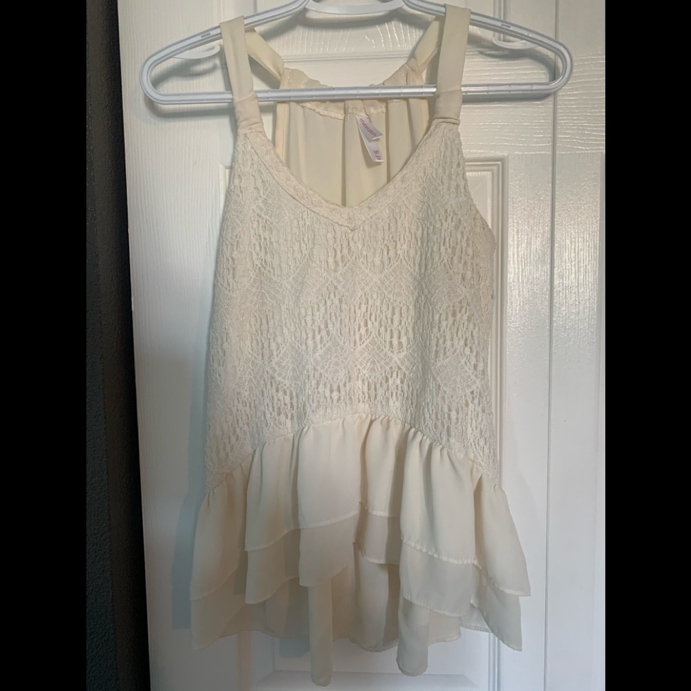 Xhilaration Cream Chiffon Detailed Tank Top
